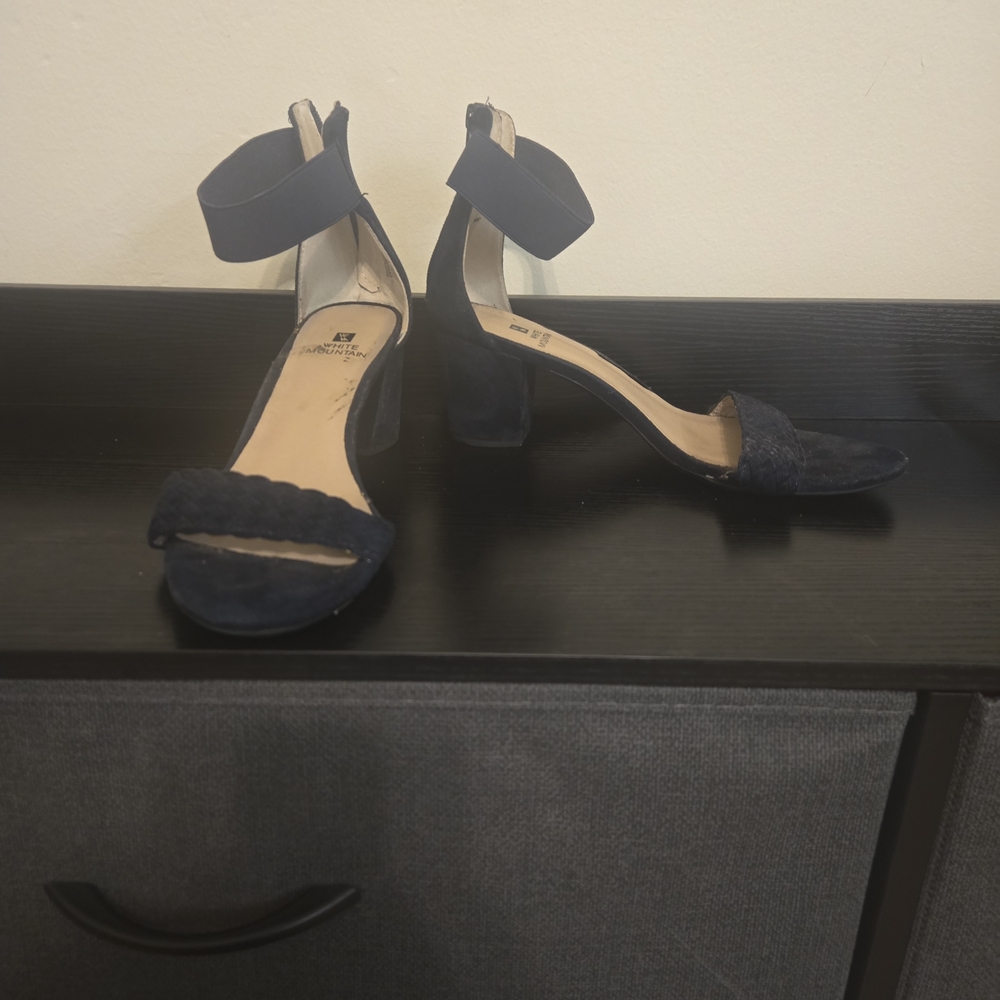 White Mountain “Eryn” Navy Braided Strap Block Heel Sandals